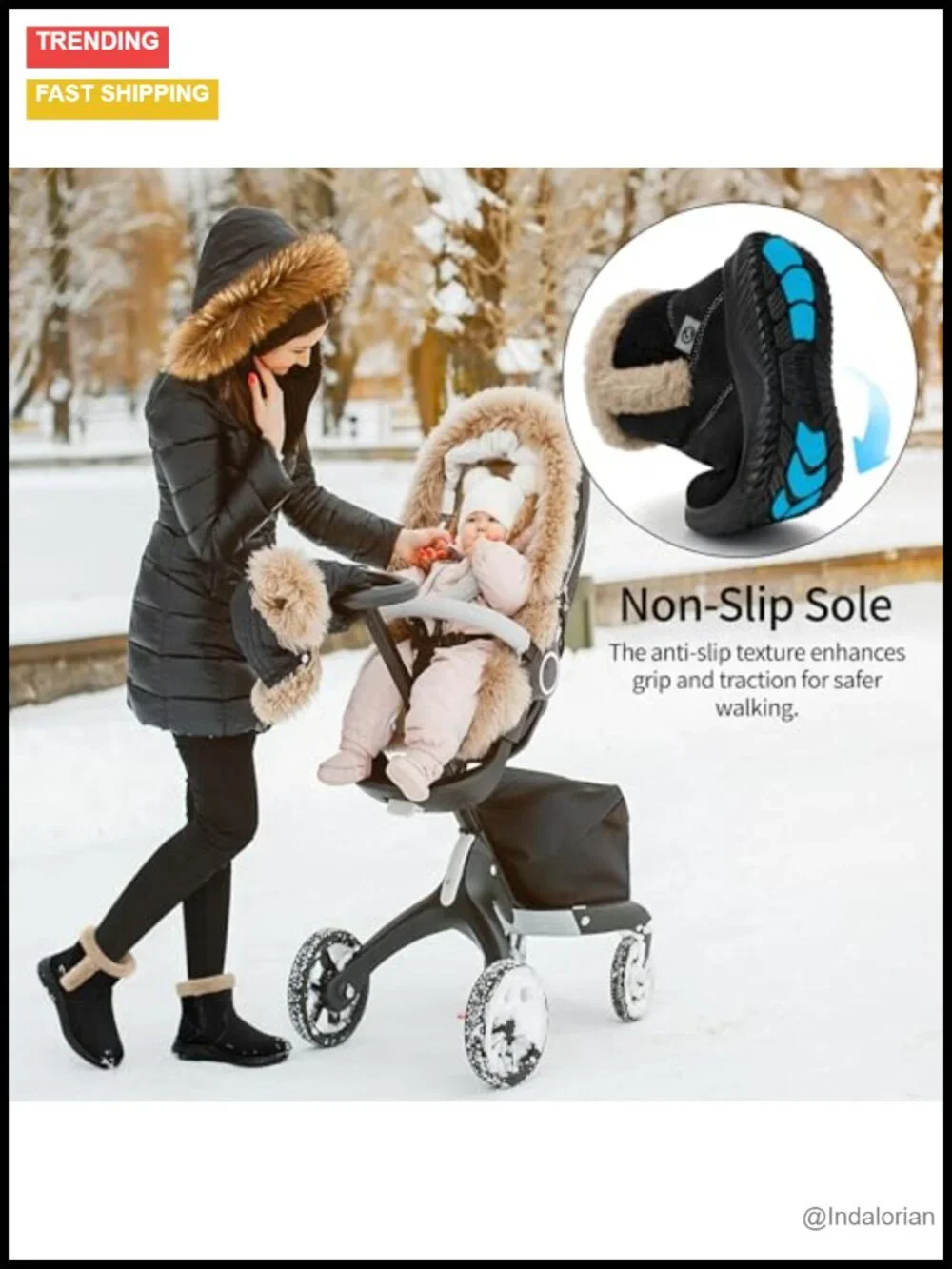 Warm Fur Lined Ankle Snow Booties for Women Non-Slip Winter Outdoor Walking